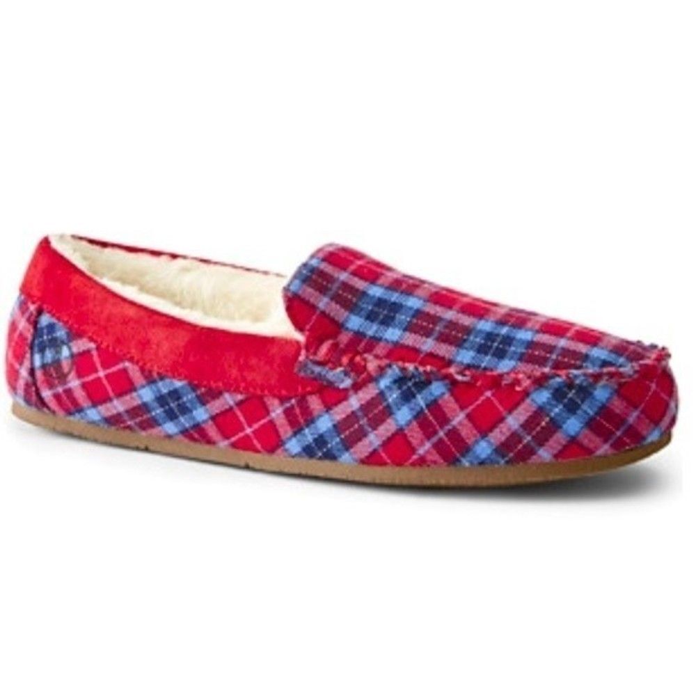 Land's End Plaid Flannel Moccasin Slippers 6B NWOT